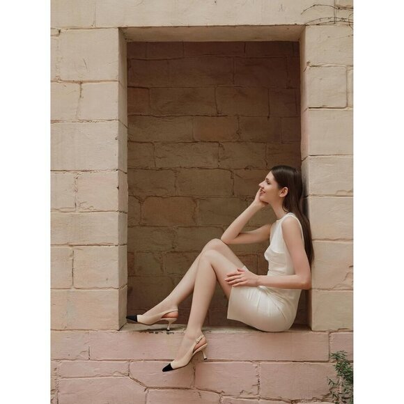 ⭐Women's Nude Black Closed Toe Pumps Slingback Buckle Kitten Heel - Picture 6 of 6